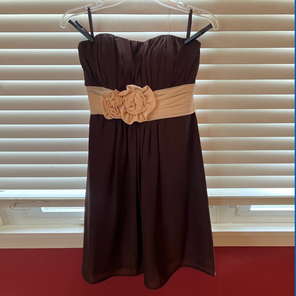 Strapless Cocktail Party Prom Bridesmaid Dress Brown Autumn Fall Size Small 2